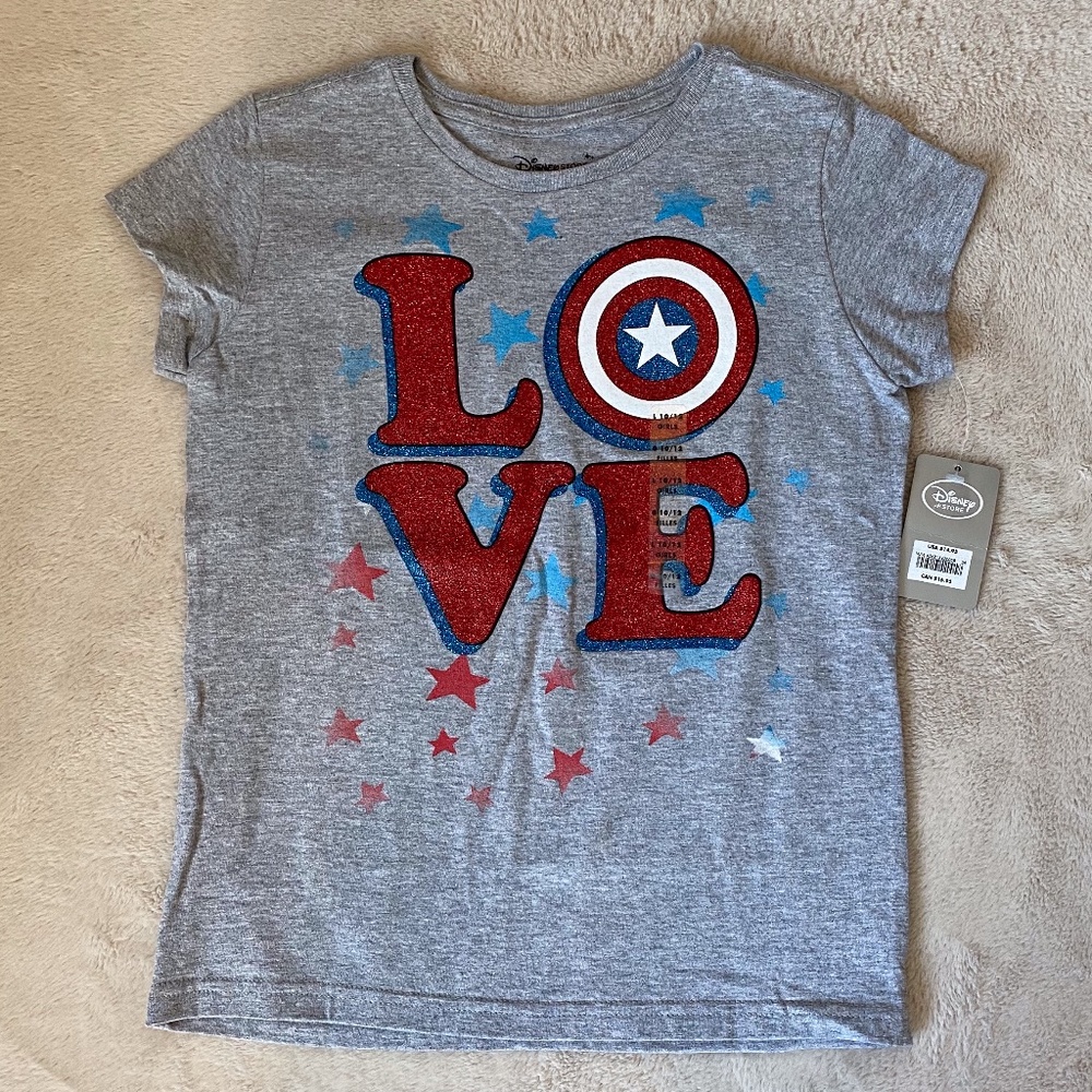 NEW Disney Store Marvel LOVE T-Shirt Girls L 10-12